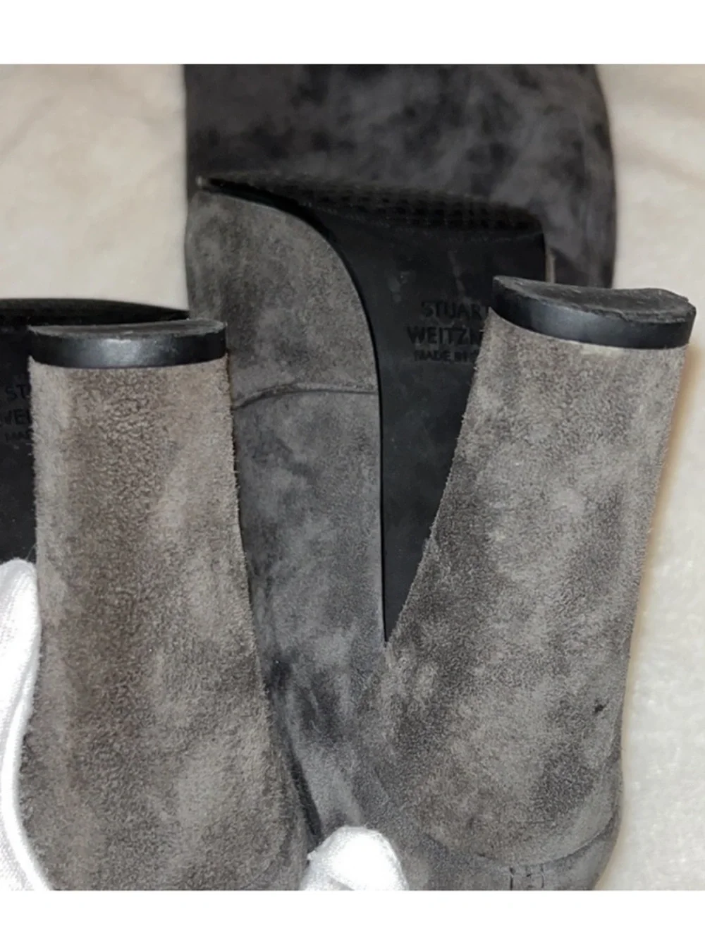 Stuart Weitzman Highland Charcoal Gray Over-the-Knee Suede Block Heeled Boots